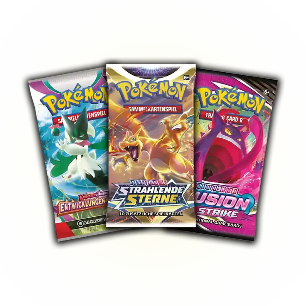 Pokémon TCG Boosterpacks aus den Stacking Tins Frühling 2024 – Schwert & Schild Strahlende Sterne, Fusionsangriff und Entwicklungen