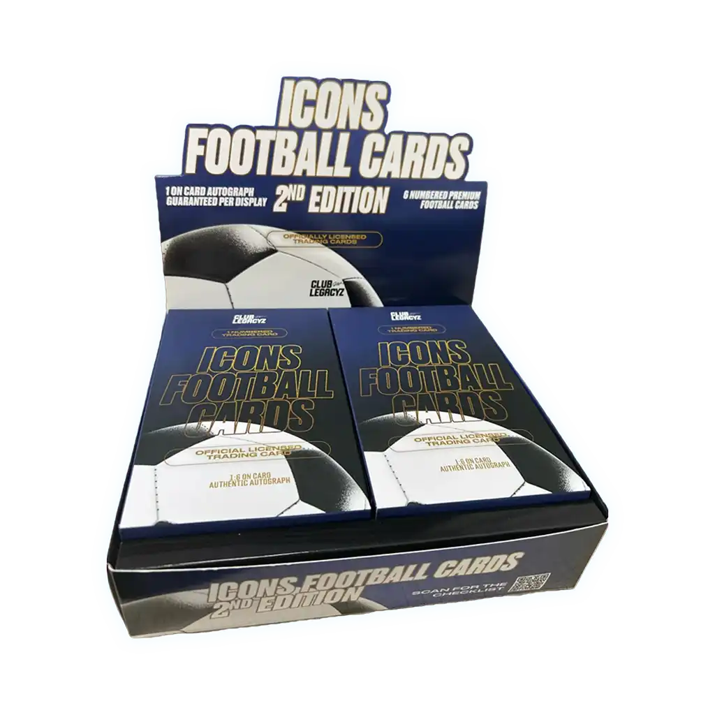 Club Legacyz Icons 2nd Edition Display Box – 6 Mini-Boxen mit Premium-Fußballkarten, limitierte Serien, Autogramm-Garantie und exklusiven Designs wie Hyperwave und Shonen.