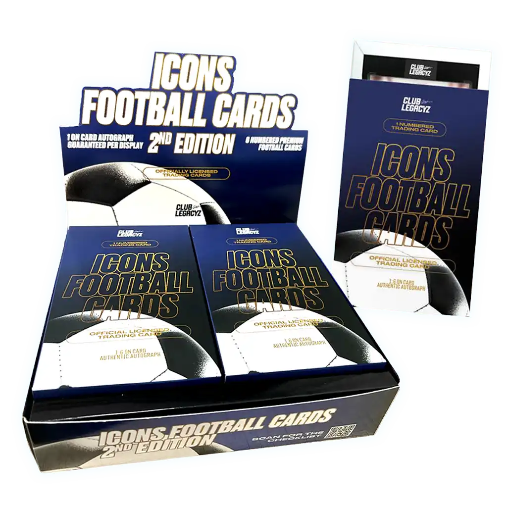 Club Legacyz Icons 2nd Edition Display Box – 6 Mini-Boxen mit Premium-Fußballkarten, limitierte Serien, Autogramm-Garantie und exklusiven Designs wie Hyperwave und Shonen.