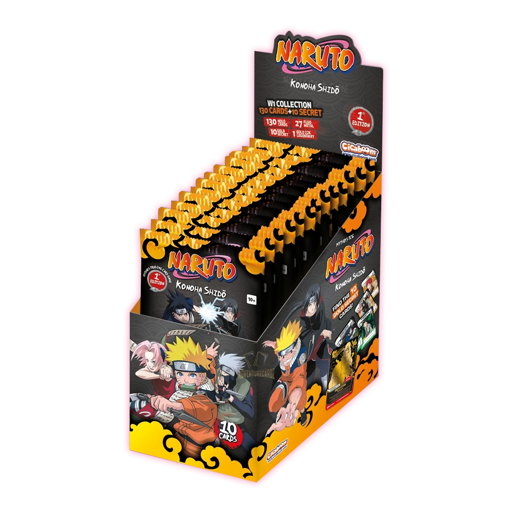Naruto Mythos TCG Konoha Shidō Booster Display 1st Edition Englisch mit Chance auf seltene Gold-K Karte