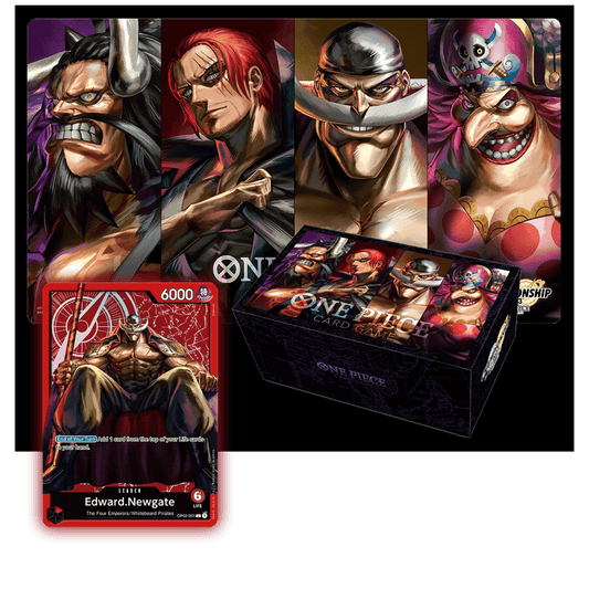 One Piece Special Goods Set Former Four Emperors mit Spielmatte Storage Box und Edward Newgate Promokarte