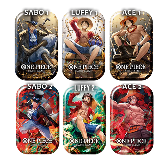 One Piece Card Game OP-09 Minitin Set – Sabo, Luffy und Ace Sammeldosen mit exklusiven Kartenmotiven