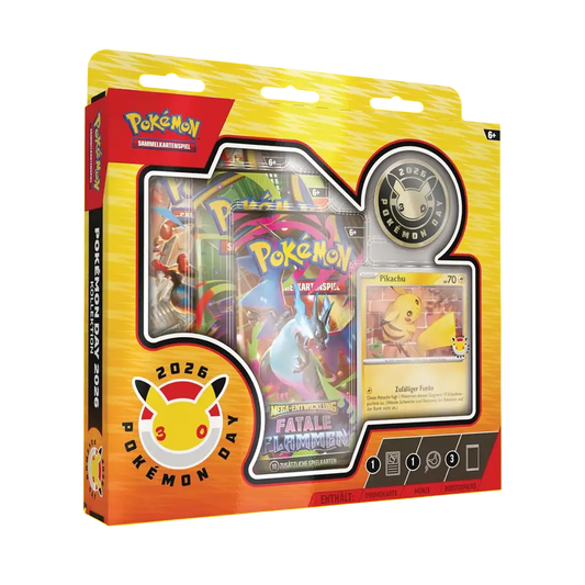 Pokémon Day Collection 2026 Deutsch – Jubiläumsbox mit Pikachu Promokarte, Münze und 3 Boosterpacks