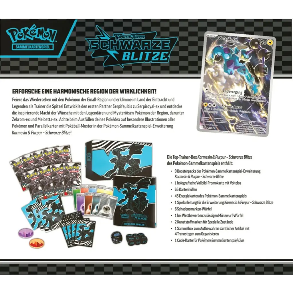 Pokémon Top Trainer Box SV10.5 –Weiße Flammen – Premium Zubehör‑Box mit 9 Boostern und Promo‑Karte inhalt