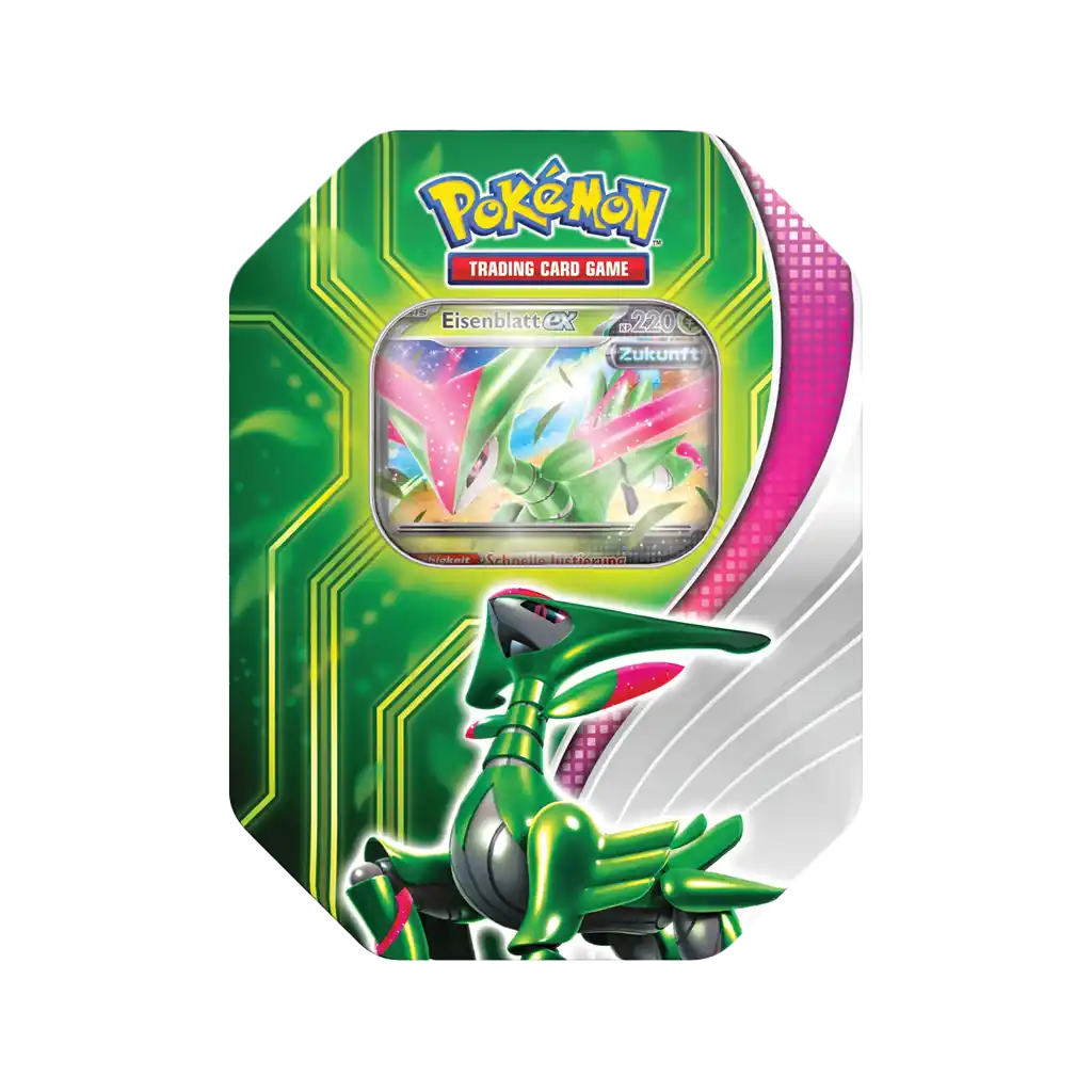 Pokémon Eisenblatt-ex Tin Box [Deutsch] – Promo-Karte Eisenblatt-ex + 4 Boosterpacks aus Karmesin & Purpur