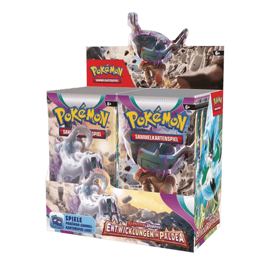 pokemon karmesin und purpur entwicklungen in Paldea booster display deutsch und englisch