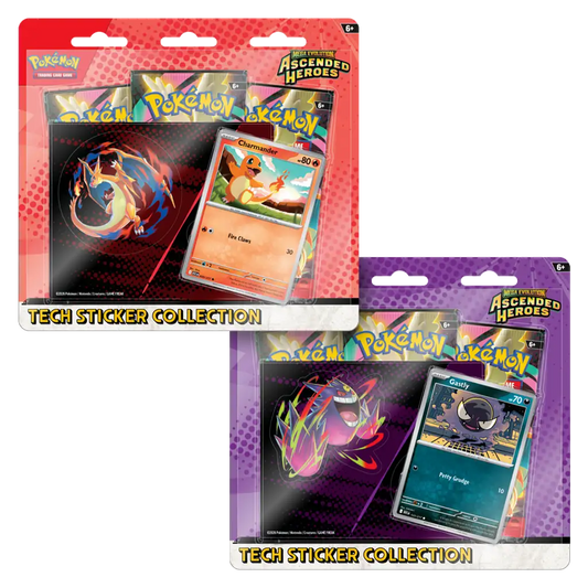 Pokémon Mega Evolution Ascended Heroes Tech Sticker Collection – 3 Booster Packs und Stickerbogen