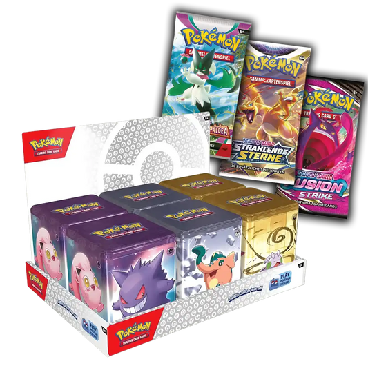 Pokémon TCG Boosterpacks aus den Stacking Tins Frühling 2024 – Schwert & Schild Strahlende Sterne, Fusionsangriff und Entwicklungen