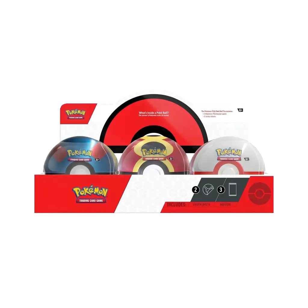 Pokémon Pokéball Tin Herbst 2025 Display – 6 Metall-Pokébälle mit je 3 Boosterpacks, deutsche Ausgabe