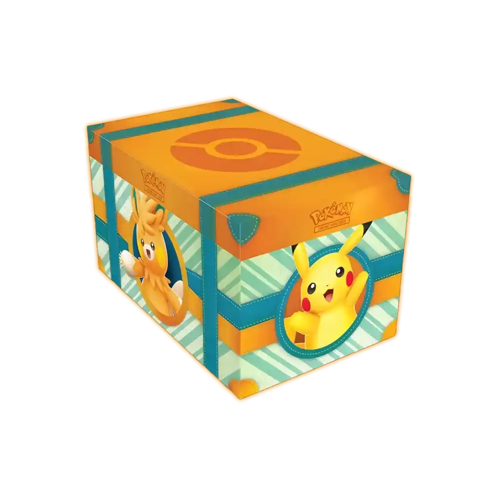 Pokémon Paldea Abenteuerkoffer [DE] – Metallkoffer mit 6 Boostern, 7 Holo-Promokarten, Stickern, Mini-Album und Knautsch-Pikachu“