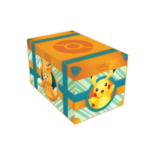 Pokémon Paldea Abenteuerkoffer [DE] – Metallkoffer mit 6 Boostern, 7 Holo-Promokarten, Stickern, Mini-Album und Knautsch-Pikachu“