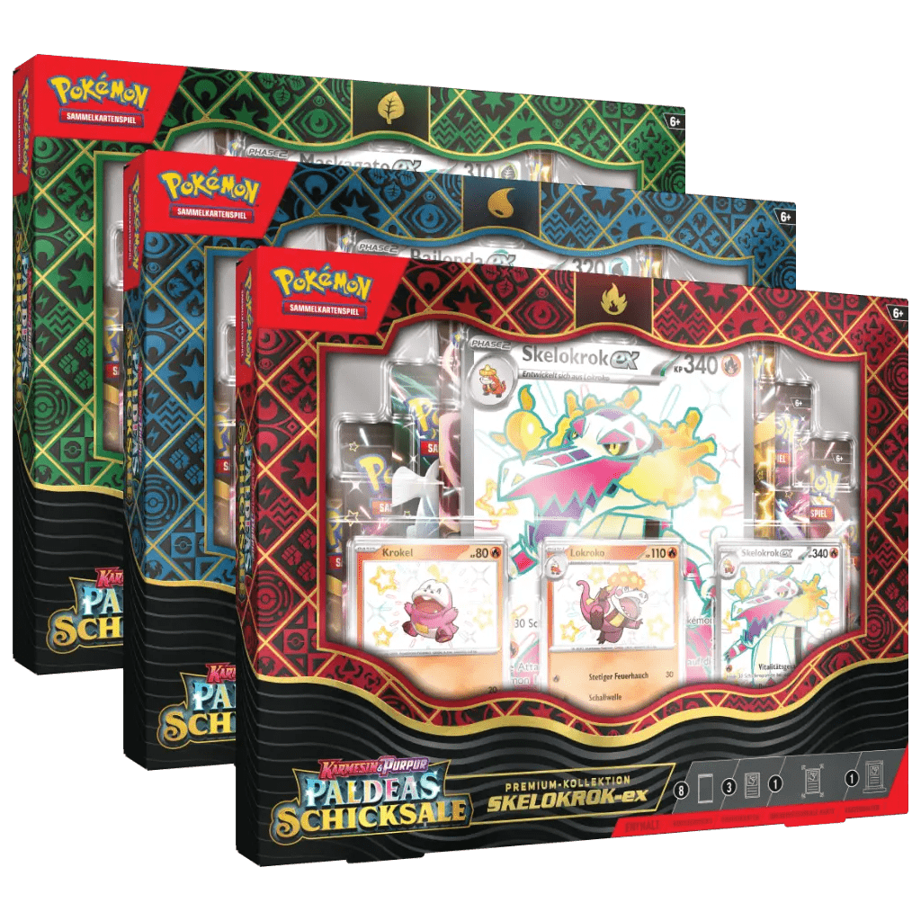 Pokemon - Karmesin & Purpur Paldeas Schicksale KP4.5 Premium Kollektion Bailonda/Maskagato/Skelokrok [DE]