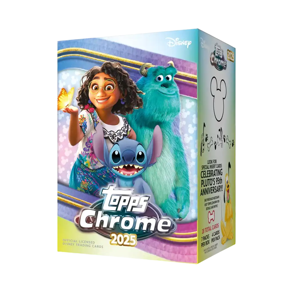 2025 Topps Chrome Disney Value Box Englisch – 7 Booster Packs, Yellow Mini Diamonds Parallels, Chicken Little 20th Anniversary Insert