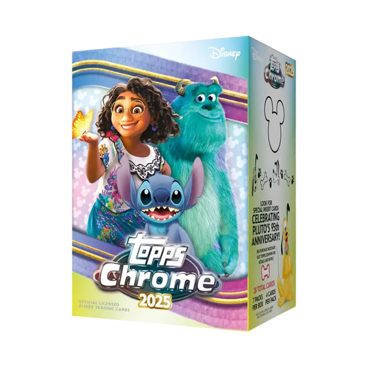 2025 Topps Chrome Disney Value Box Englisch – 7 Booster Packs, Yellow Mini Diamonds Parallels, Chicken Little 20th Anniversary Insert
