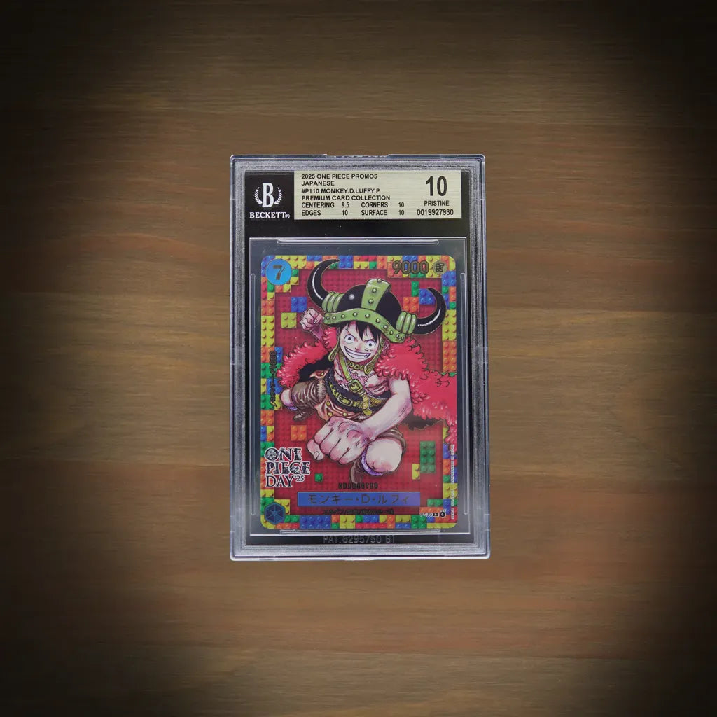 Monkey D. Luffy P-110 One Piece Day 25 Promo mit Elbaf-Baustein-Artwork in BGS 10 Pristine