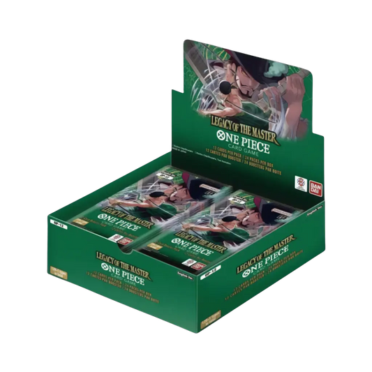 One Piece Card Game – Legacy of the Master (OP‑12) englischer Boosterdisplay mit Zoro & Mihawk Artwork