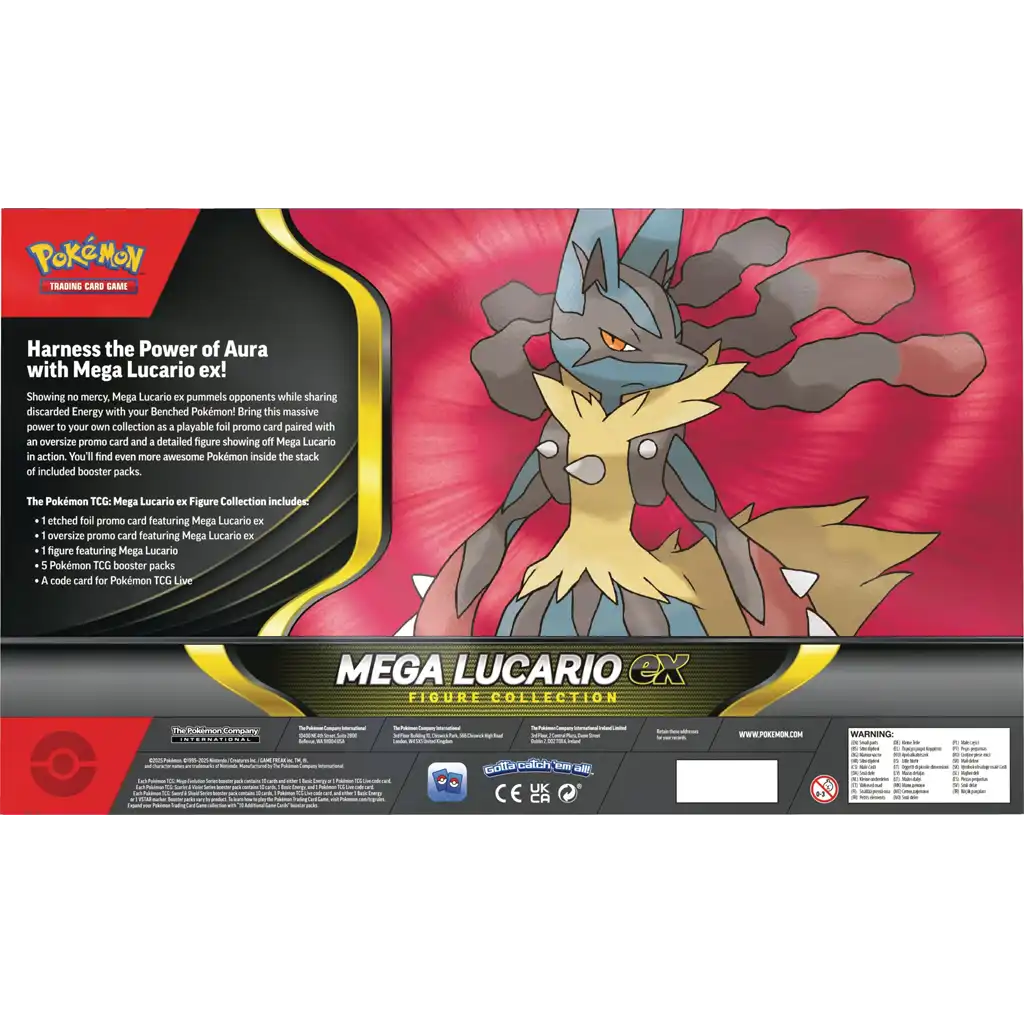 Mega Lucario ex Figure Collection (EN) mit Holo-Promo, Oversize Karte, Figur & 5 Booster Packs – offizielles Pokémon TCG Sammlerset. Release Nov. 2025.