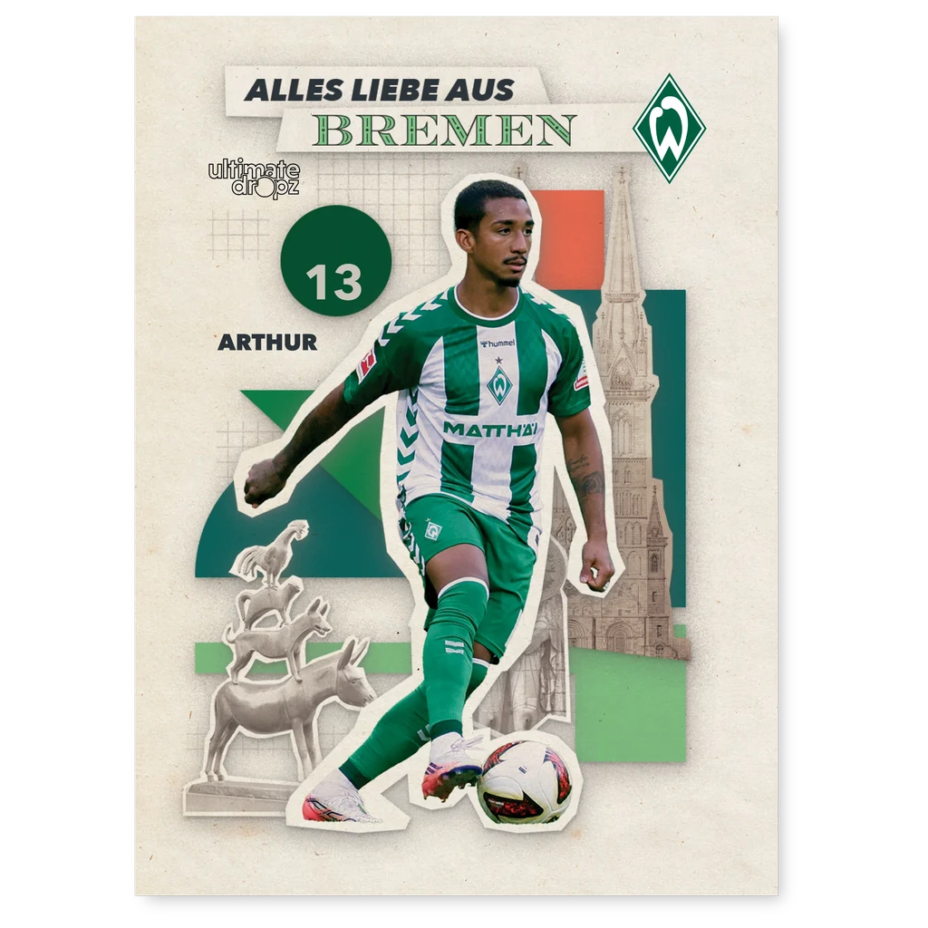 SV Werder Bremen Trading Card 100 Jahre Weserstadion – Alles Liebe aus Bremen Insert Arthur, Nr. 13 mit Stadtmusikanten