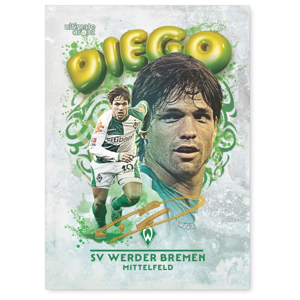 SV Werder Bremen Trading Card 100 Jahre Weserstadion – Diego On-Card Autogramm Casehit, Werder-Legende Mittelfeld