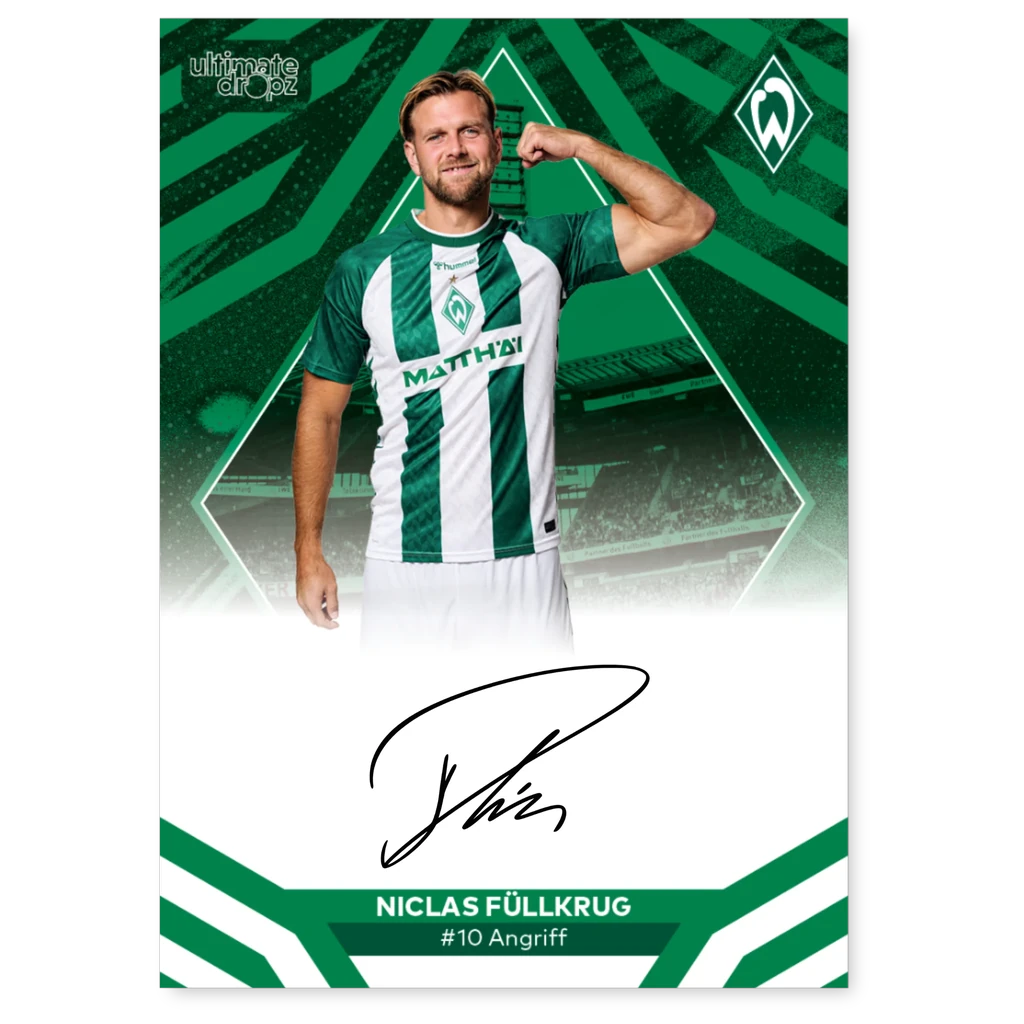 SV Werder Bremen Trading Card 100 Jahre Weserstadion – Niclas Füllkrug On-Card Autogramm, Nr. 10 Angriff