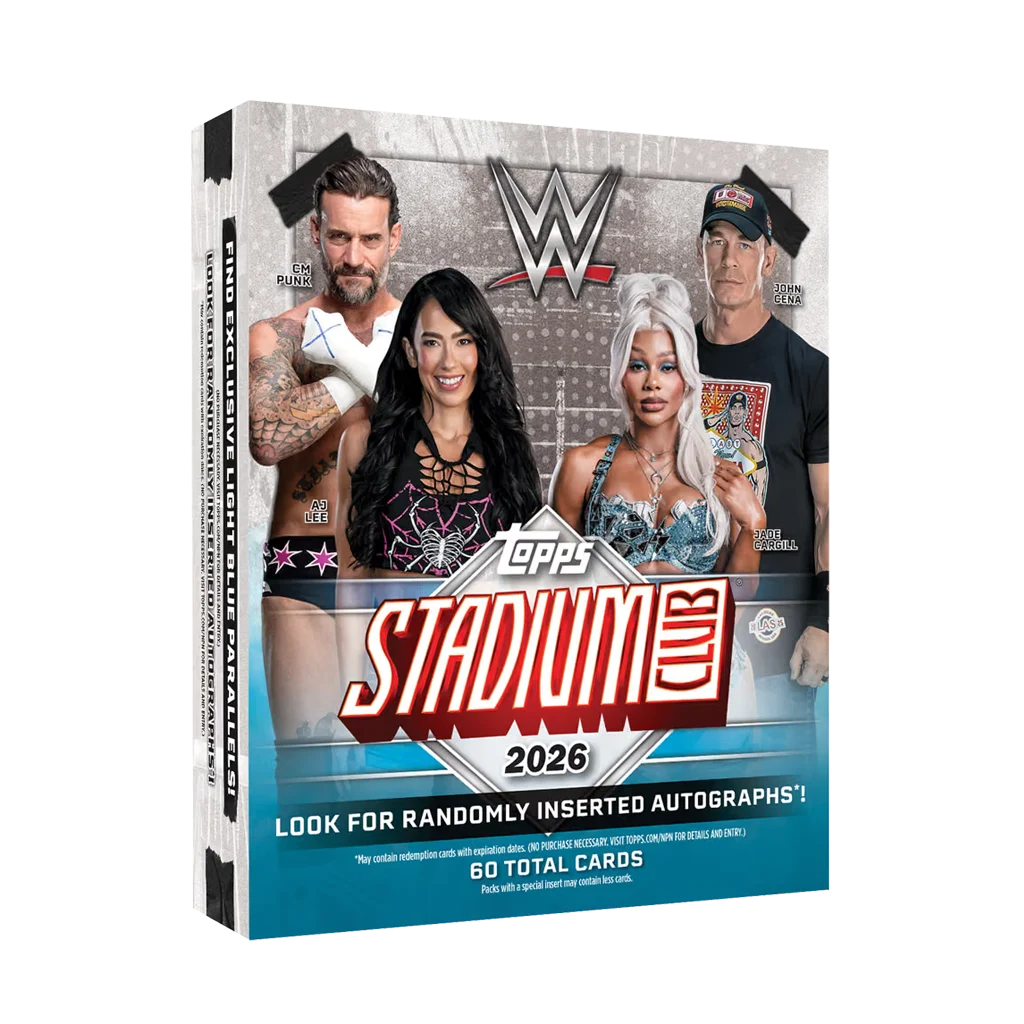 Topps 2026 WWE Stadium Club Mega Box mit 6 Packs und 60 Karten, englisch