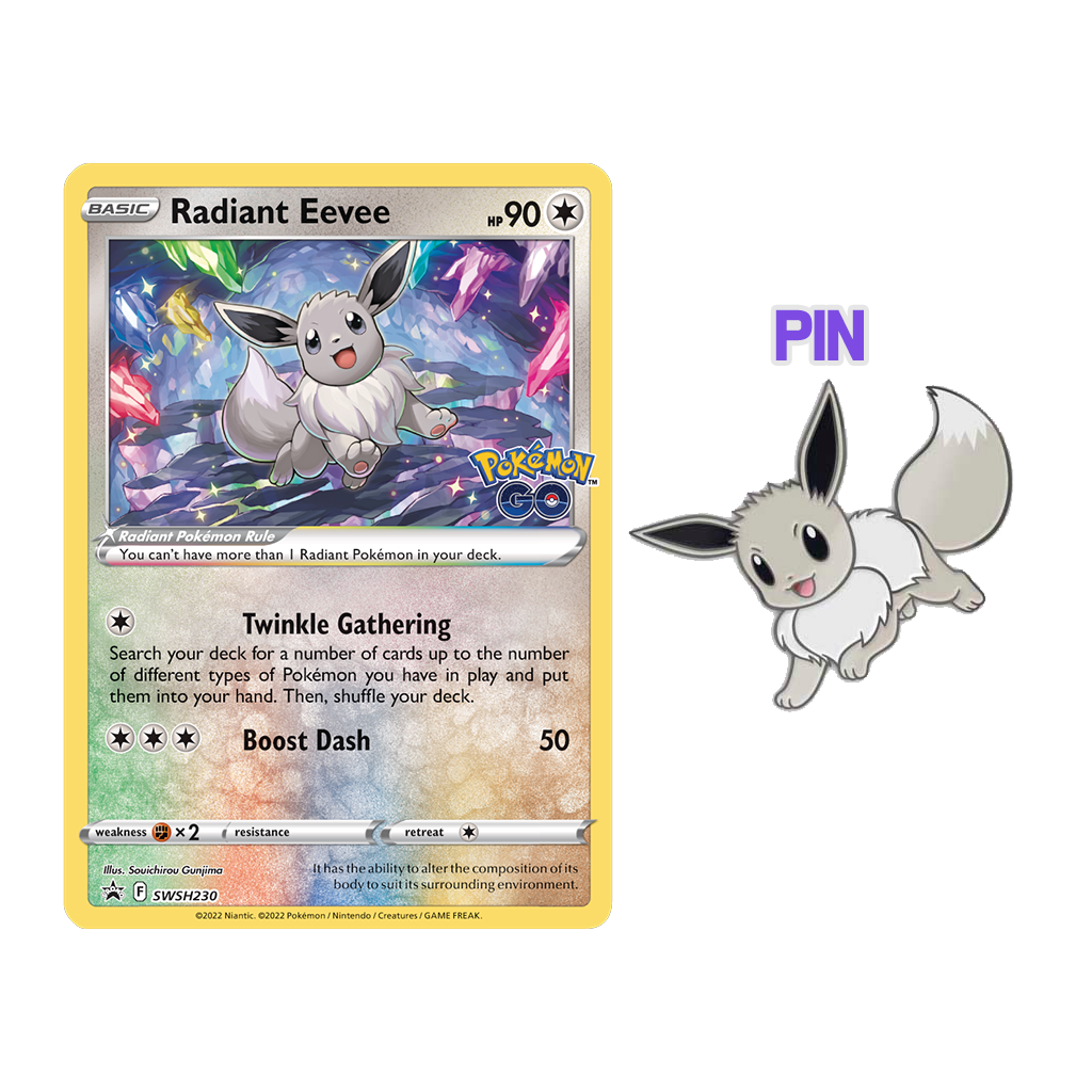 Pokemon Go Premium Collection Radiant Eevee Promo Karte und Pin